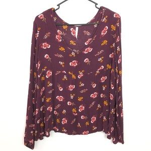 Grayson Threads Long Sleeve Burgundy Floral Blouse XL